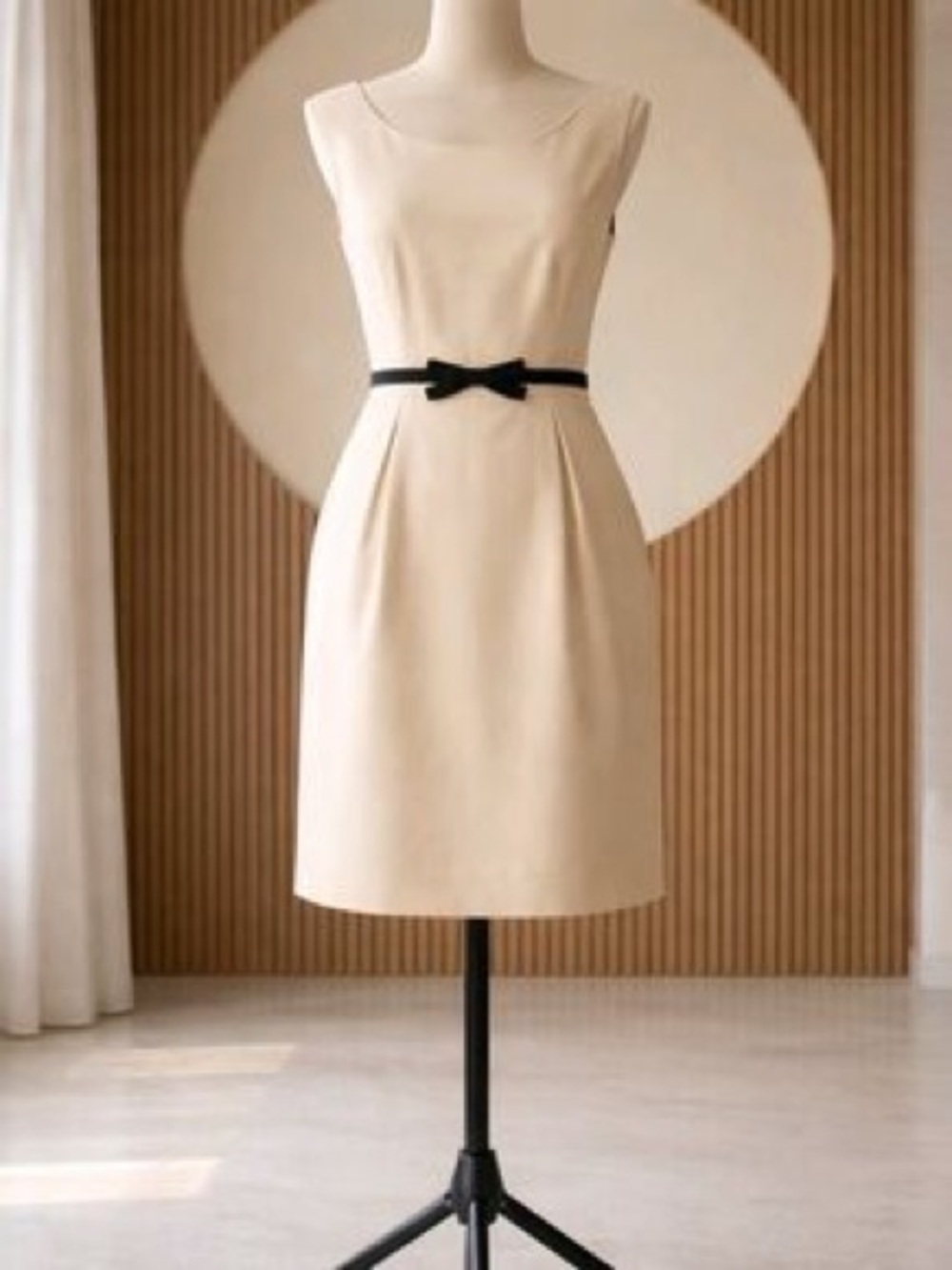 Kate Spade Sleeveless Sheath Dress Black Bow Career Beige Sz 8